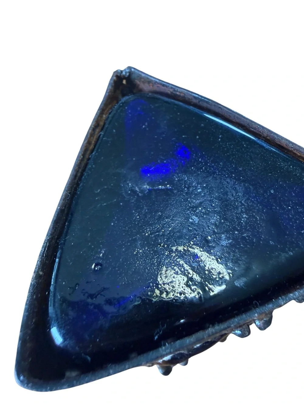 Brutalist Copper With Cobalt Blue Caged Rectangular Vase 1960’s Mid Century